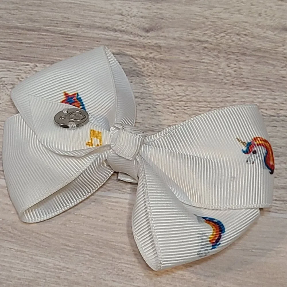 5 Girls Unicorn Ribbon Hair Bows Clips Set Rainbow Pattern Boutique Accessories